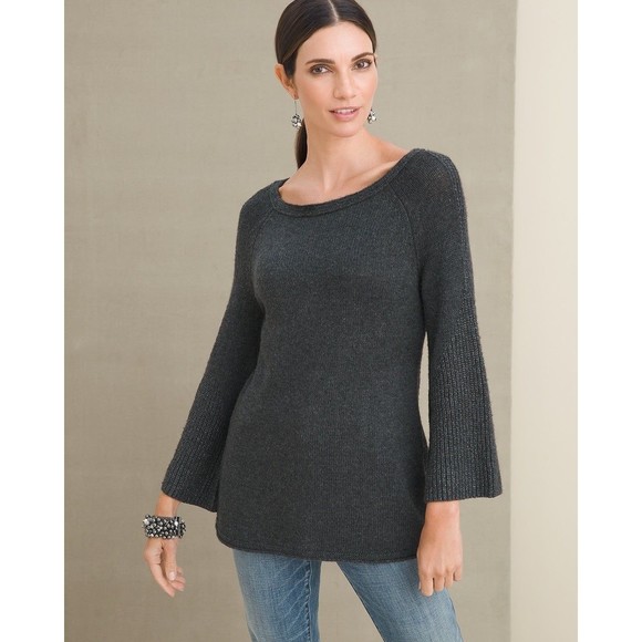 Chicos Bateau Sweater with Stitch Sleeve Details Navy Blue/Silver Size 3 US XL - Picture 1 of 8